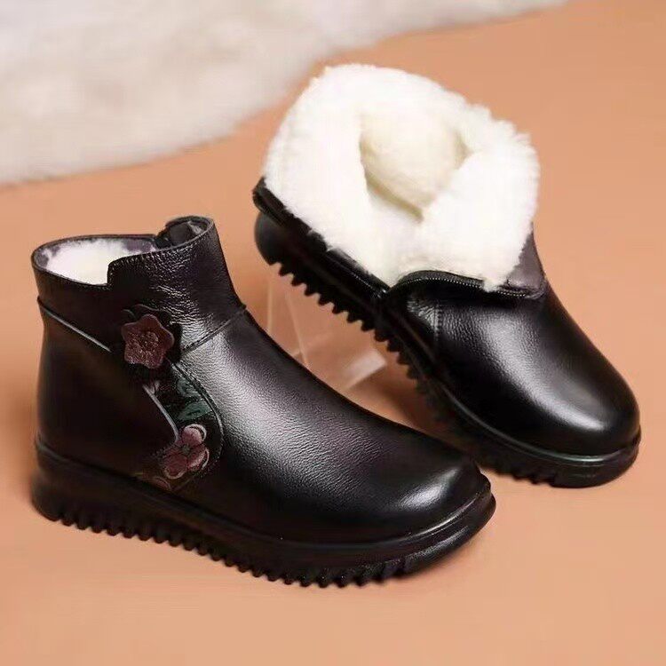 冬季2025年妈妈棉鞋加绒加厚真软皮中老年女鞋软底防滑保暖短靴,女鞋,时装靴,淘宝优惠券,粉丝福利购,淘宝优惠卷