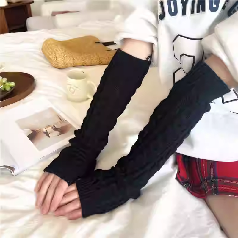 加厚保暖加长款针织毛线麻花半指手套袖套手臂套露指手袜男女秋冬