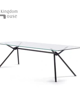 Iron Light Glass Riva Table意式现代不锈钢管玻璃办公桌会议桌