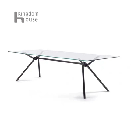 Iron Light Glass Riva Table意式现代不锈钢管玻璃办公桌会议桌