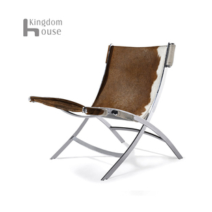 PK22 cowhide chair北欧奶牛毛皮不锈钢椅现代艺术设计师休闲创意