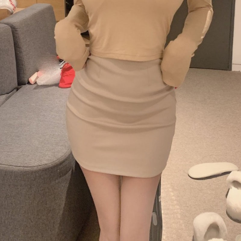 ju显臀舒适女韩国东大门 复古百搭简约显瘦显腿长高腰包臀半身裙