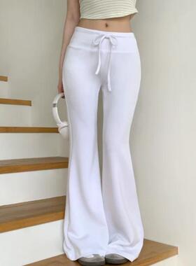 韩国东大门新款气质舒适百搭系带纯色显瘦显身材微喇裤休闲长裤女