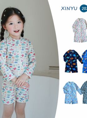 夏季抗氯耐腐连体泳衣25年男女宝宝温泉速干游泳衣ks长袖防晒泳装