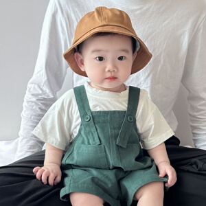 男宝夏季套装2024新款宝宝夏天短袖婴幼儿帅气韩版洋气背带裤薄款