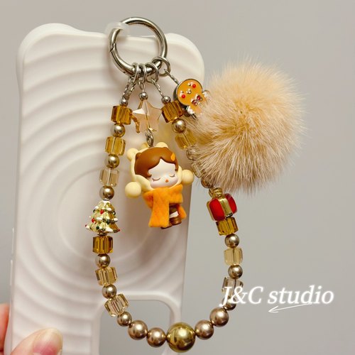 正品泡泡玛特萌粒手机链毛绒植绒围巾sp毛球手机挂饰包包挂饰车挂