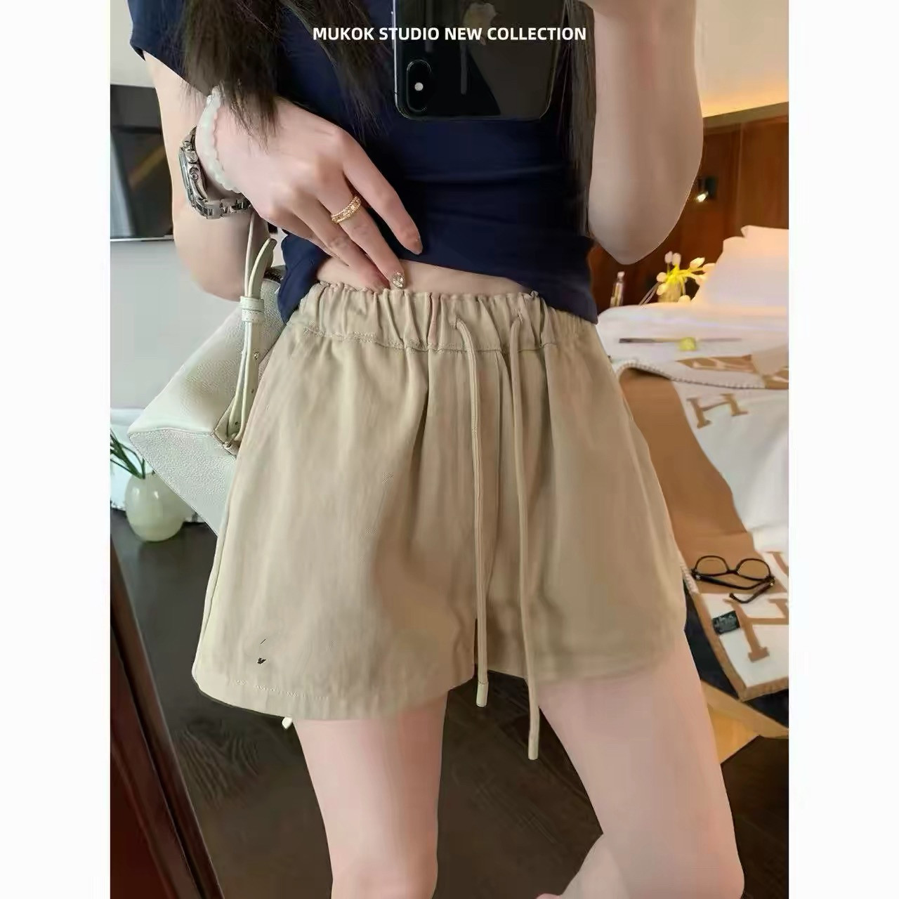 100棉~百搭显瘦新款运动外穿全棉休闲阔腿女夏短裤8413