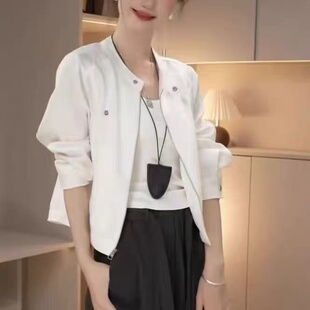 时尚休闲百搭圆领长袖短款外套女春秋小个子宽松百搭上衣504