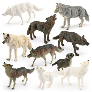 跨境仿真野生动物模型狼群套装小白狼北极狼咆哮狼捕食狼儿童玩具