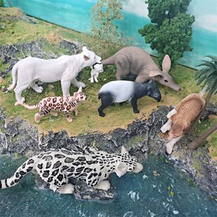 跨境仿真野生动物模型叼崽白母狮土豚长鼻猴貘儿童认知摆件玩具