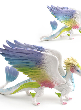 跨境儿童仿真彩虹飞龙神兽动物白独角兽动物模型神话传说玩具摆件