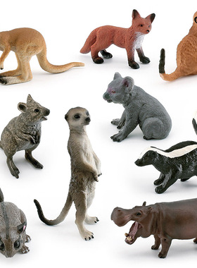 跨境仿真实心野生动物小红狐坐姿狐獴臭鼬袋鼠崽多款模型玩具摆件