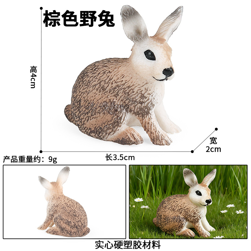 儿童认知玩具实心仿真野生动物兔子模型小野兔白兔黄兔子套装摆件