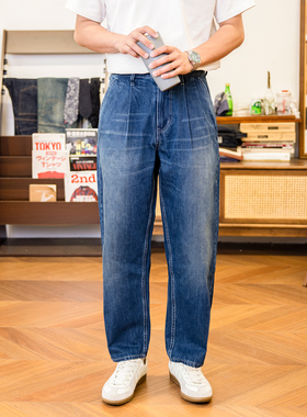 红风 洗水牛仔裤男宽松日版双褶锥形阿美咔叽复古长裤 Graphpaper