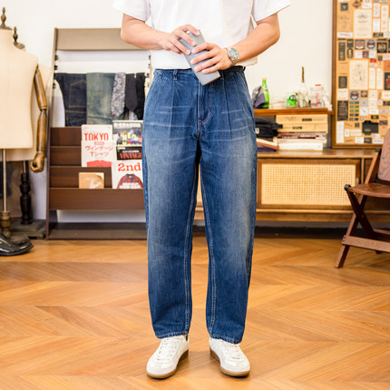 红风 洗水牛仔裤男宽松日版双褶锥形阿美咔叽复古长裤 Graphpaper