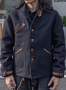 红风 1930S西部铁路承包商羊毛工作夹克美式复古工装外套毛呢大衣