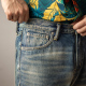 红风 男复刻visvim03D10 直筒破洞牛仔裤 复古洗水赤耳丹宁薄款 修身