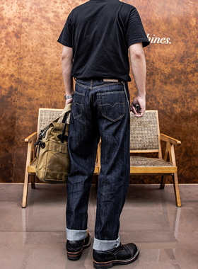 红风 牛仔裤男夏薄款55501宽松直筒赤耳丹宁11OZ美式复古原牛长裤