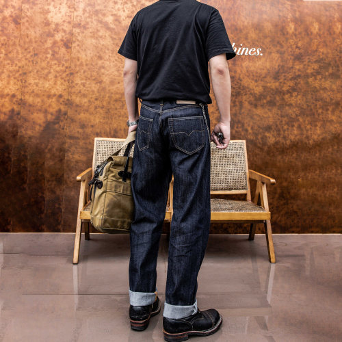 红风 牛仔裤男夏薄款55501宽松直筒赤耳丹宁11OZ美式复古原牛长裤