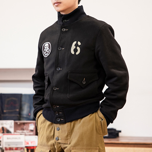 红风 外套加厚保暖棒球服 A1羊毛飞行夹克男秋冬重磅复古毛呢短款