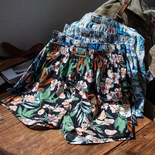 红风 男士纯棉碎花内裤宽松情侣款居家睡裤 阿罗裤拳击手裤沙滩裤