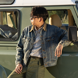 红风 101LJ风暴骑士水洗做旧牛仔夹克 vintage赤耳单宁原牛外套