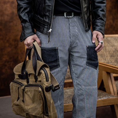 红风 井下工装裤条纹山核桃拼色复古美式休闲裤 复刻FREEWHEELERS