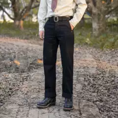 Red Wind Black Loose Straight-Leg Wide-Leg Officer Pants Selvedge Denim Raw Denim Chino Mid-High Waist Jeans for Men