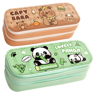 双层笔袋熊猫一年级铅笔袋儿童铅笔盒2024新款流行小学生四年级大容量文具袋女孩版幼儿园女孩款可爱文具盒