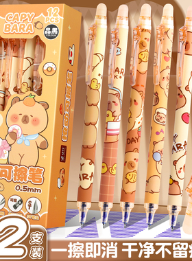 2025款卡皮巴拉热可擦中性笔小学生专用一三年级热敏魔力可消笔芯晶蓝色高颜值速干刷题笔黑色熊猫水笔圆珠笔