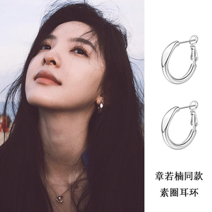 爆款 银色素圈耳环2025年新款 女高级感耳钉轻奢小众耳圈冷淡风耳饰