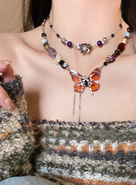 蝴蝶双层项链女轻奢小众