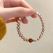 新中式 小众设计手饰品 淡水珍珠手链复古精致粉紫色串珠手串女新款