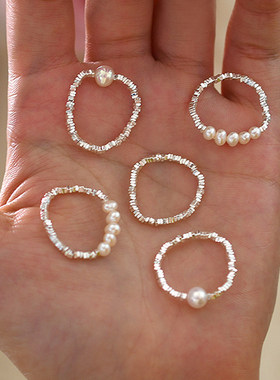 碎银子天然淡水珍珠食指戒百搭