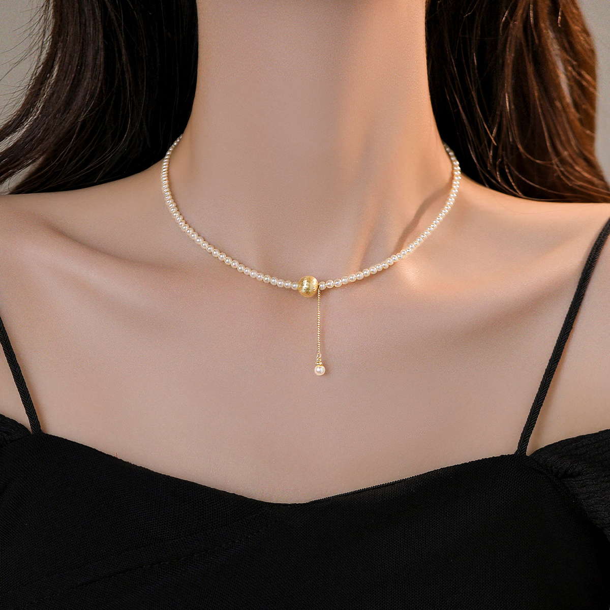 轻奢金属吊坠小米珠珍珠项链