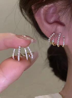 四爪耳排耳环小众设计感网红耳饰防过敏银耳针2025年新款潮高级女