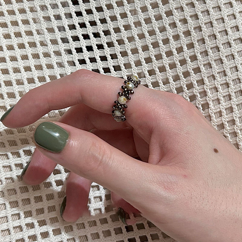 复古轻奢天然石编织弹力绳戒指女设计感个性时尚指环戒子单指戒