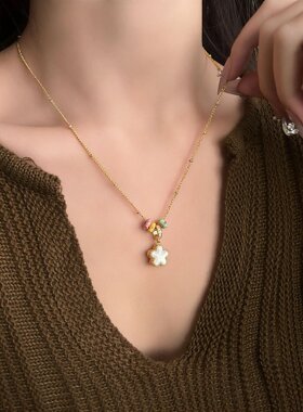 复古秋冬红色双面贝壳花毛衣链