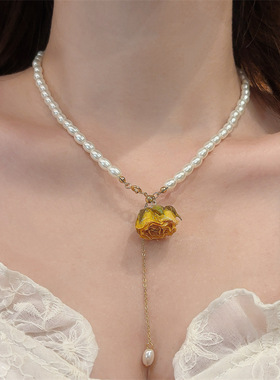 超仙玫瑰花干花永生花项链