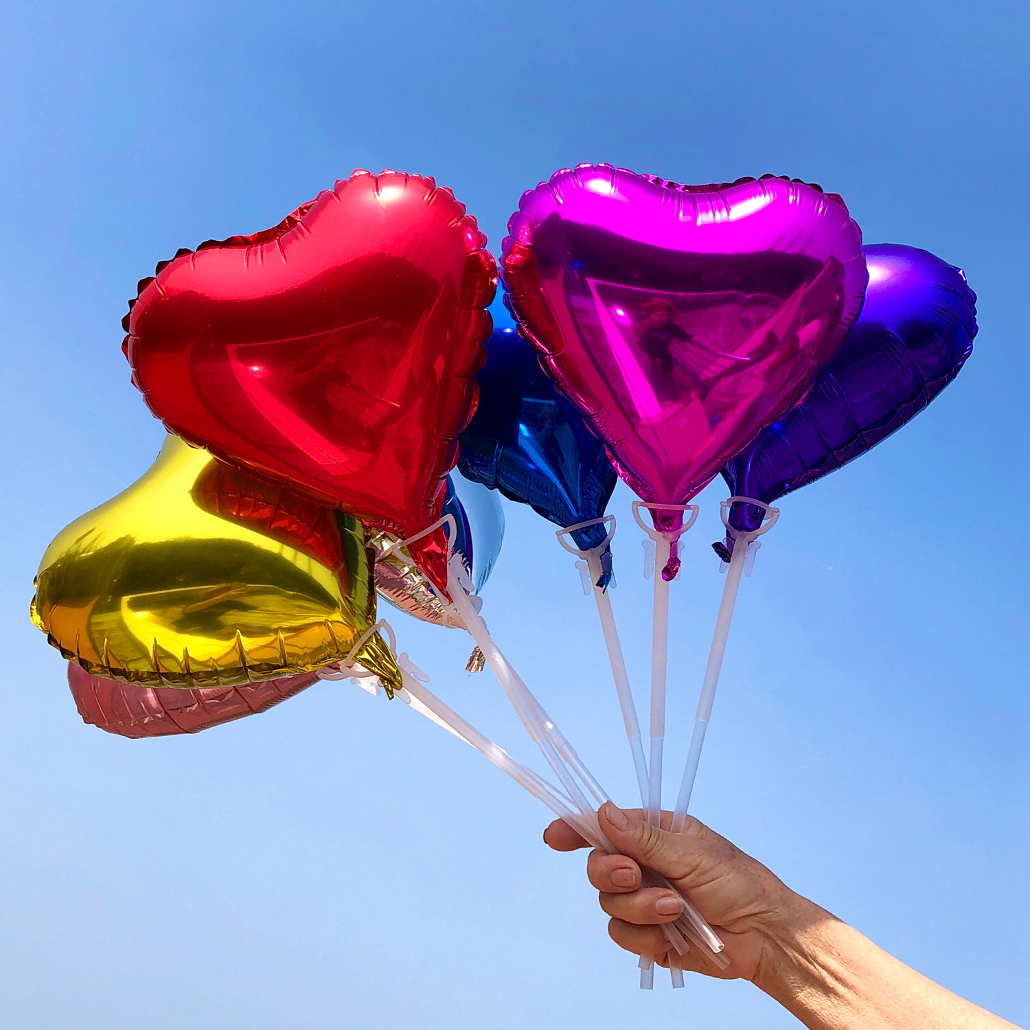 网红充气爱心手持棒心形铝膜气球店铺活动生日装饰场景布置摆摊