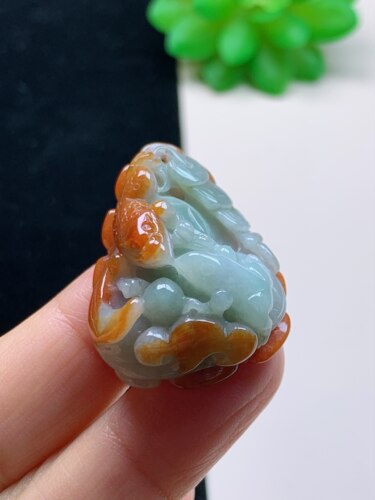 天然翡翠金蟾玉石吊坠红翡缅甸翡翠A货三脚蟾 古兽雕件颈饰挂坠子