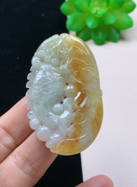 天然翡翠聚财灵鳌夺魁运转招财吊坠龙鱼螭吻黄翡旺运守财挂件吊坠