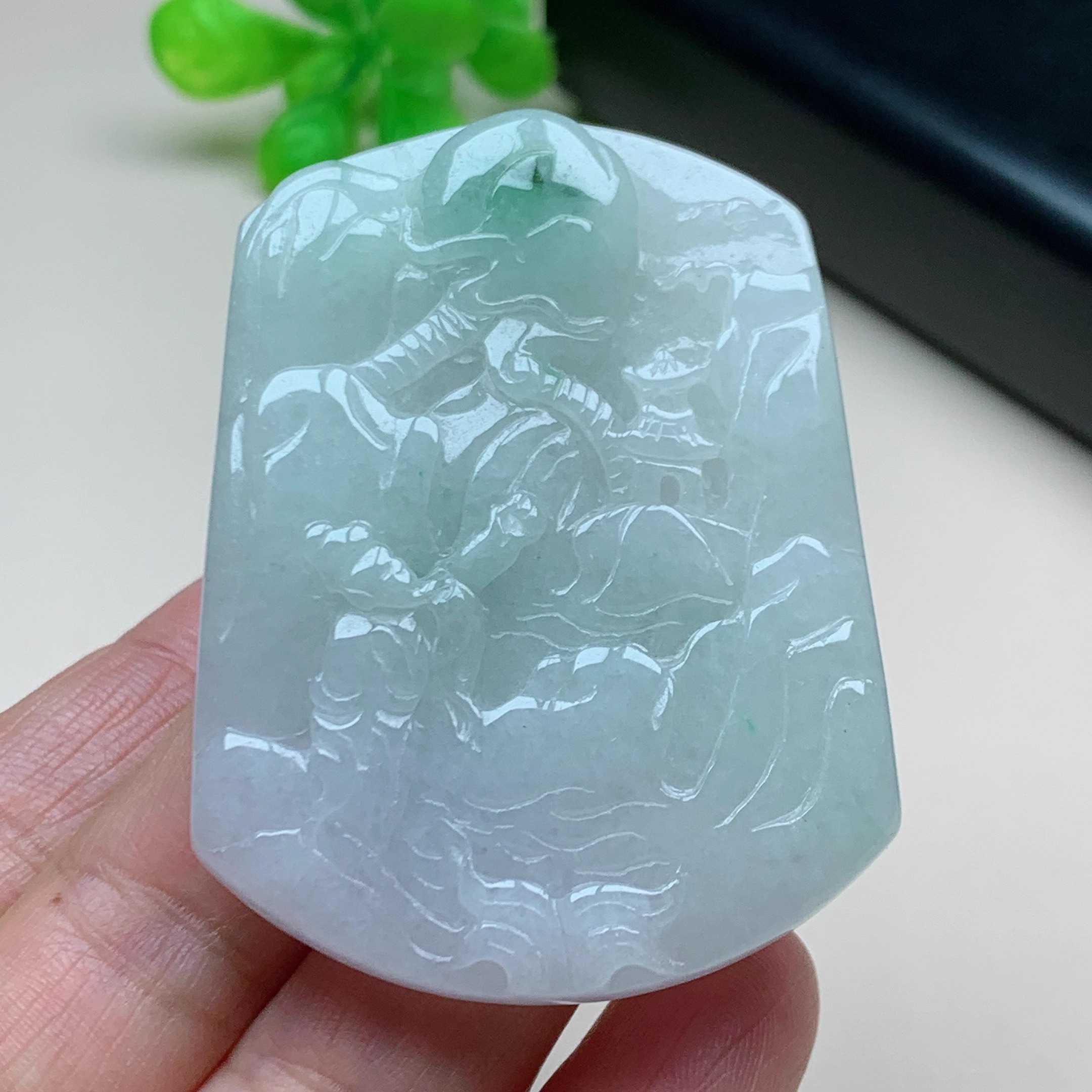 正品老坑A货翡翠飘花糯种精雕山水牌挂件吊坠男女款玉坠收藏送礼