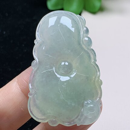 翡翠A货冰种荷叶天然翡翠挂件荷叶鱼吊坠女项链两年有余四会直播
