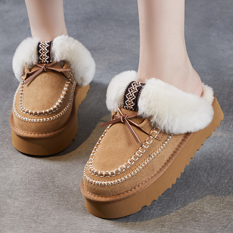 真皮毛绒雪地靴女冬季厚底加绒