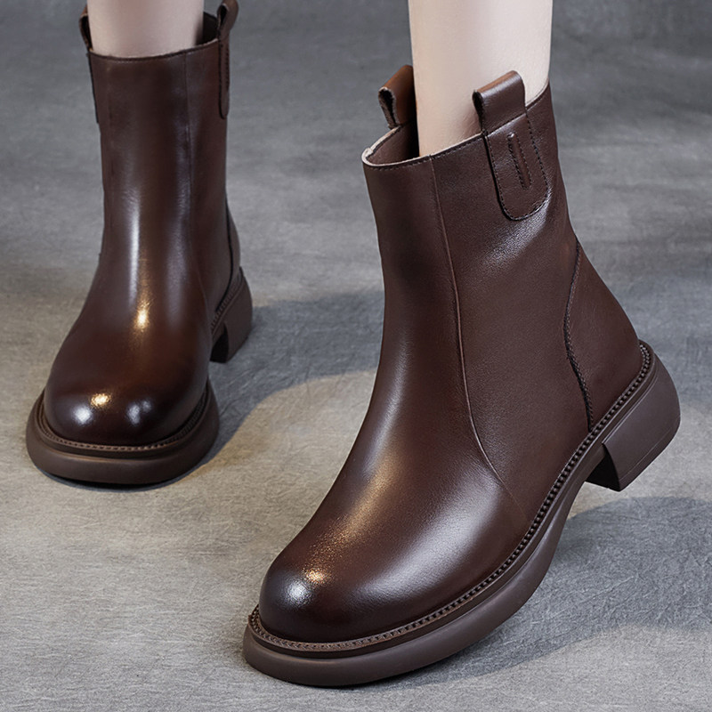 头层牛皮女靴真皮马丁靴英伦风短靴冬季加绒保暖厚底美拉德短筒靴