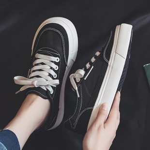 人本大码女鞋41-43加宽透气薄款帆布鞋黑色软底不累脚网面工作鞋