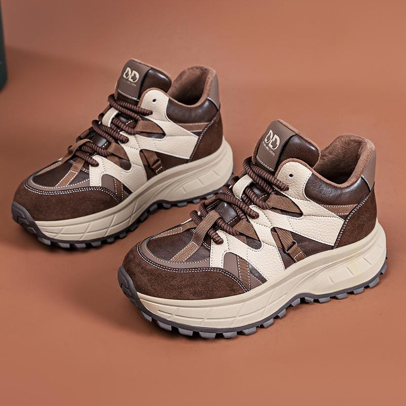 真皮大码女鞋41-43厚底老爹鞋