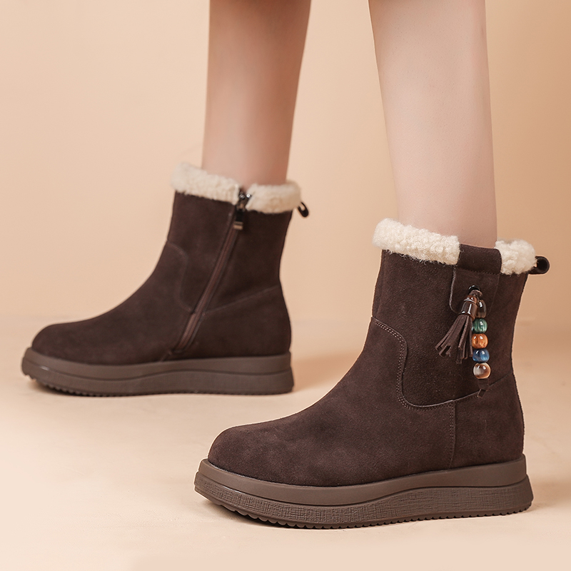 真皮大码女鞋加绒棉鞋35-41流苏