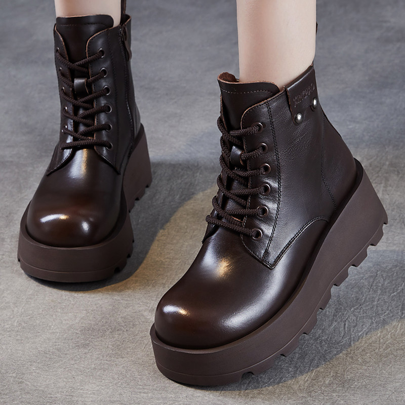 头层牛皮女鞋2025秋季新款侧拉链柳丁马丁靴圆头短靴英伦风单靴子